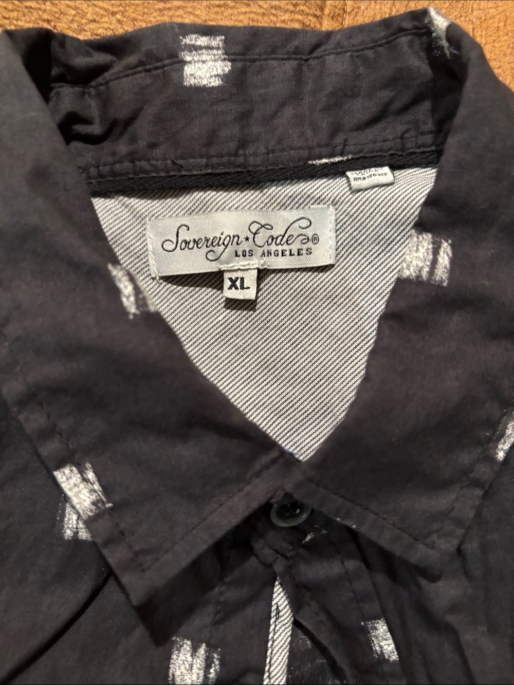 Sovereign Code Black Men's Button-Down with White Dash Pattern